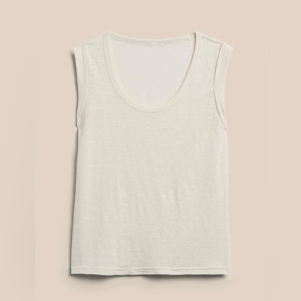 Banana Republic cream white linen cuffed muscle tank top shirt blouse XXL 2XL - Picture 4 of 9